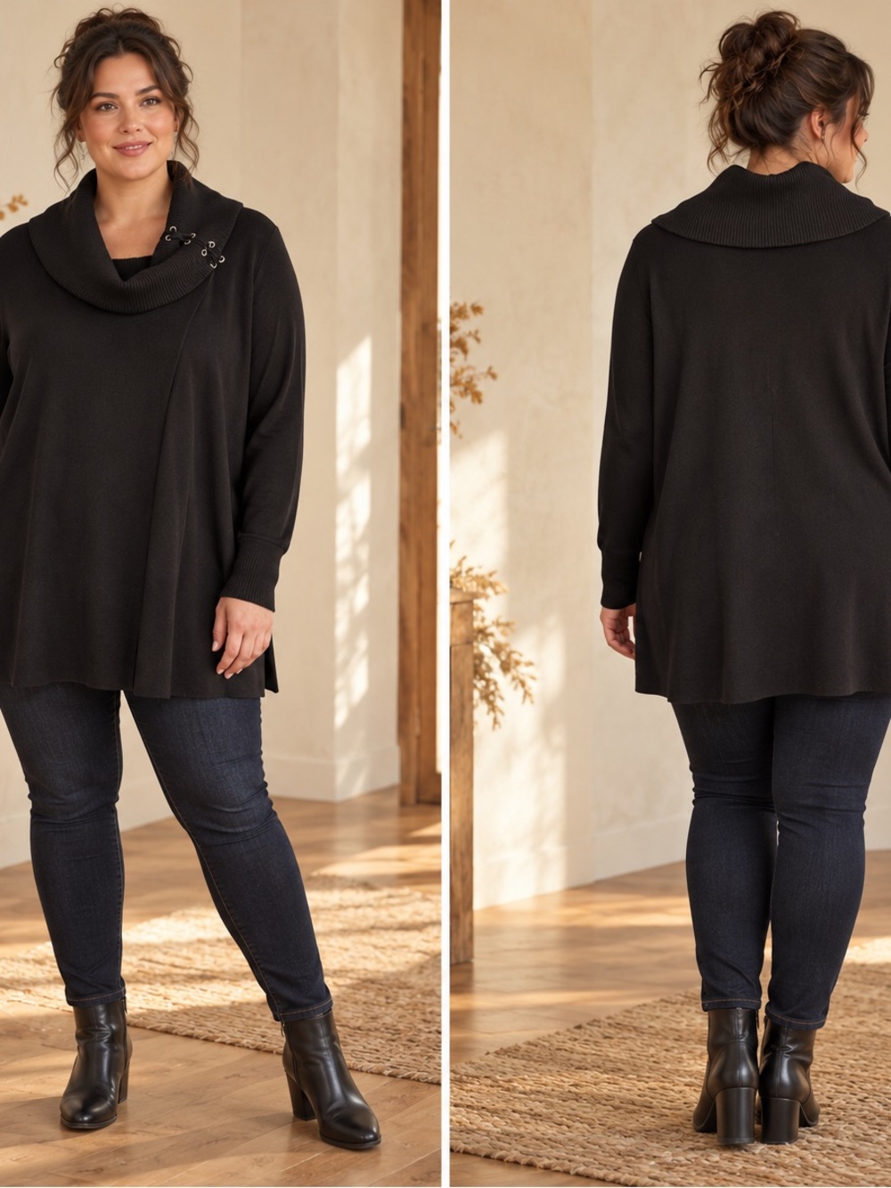 JM Collection Women’s  Black Cowl Neck Sweater Poncho